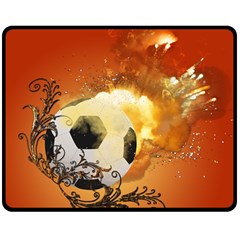 Soccer With Fire And Flame And Floral Elelements Double Sided Fleece Blanket (medium)  by FantasyWorld7