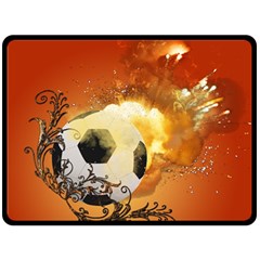 Soccer With Fire And Flame And Floral Elelements Double Sided Fleece Blanket (large)  by FantasyWorld7