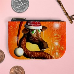 Funny Cute Christmas Giraffe With Christmas Hat Mini Coin Purses by FantasyWorld7