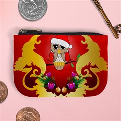 Funny, Cute Christmas Owl  With Christmas Hat Mini Coin Purses by FantasyWorld7