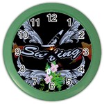 Surfboarder With Damask In Blue On Black Bakcground Color Wall Clocks Front