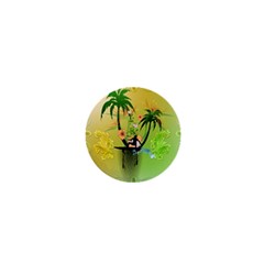 Surfing, Surfboarder With Palm And Flowers And Decorative Floral Elements 1  Mini Buttons by FantasyWorld7