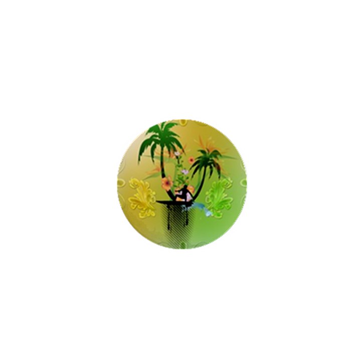 Surfing, Surfboarder With Palm And Flowers And Decorative Floral Elements 1  Mini Buttons