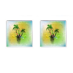 Surfing, Surfboarder With Palm And Flowers And Decorative Floral Elements Cufflinks (square) by FantasyWorld7