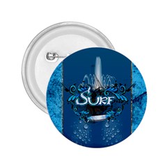 Surf, Surfboard With Water Drops On Blue Background 2 25  Buttons by FantasyWorld7