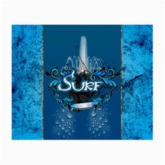 Surf, Surfboard With Water Drops On Blue Background Small Glasses Cloth by FantasyWorld7