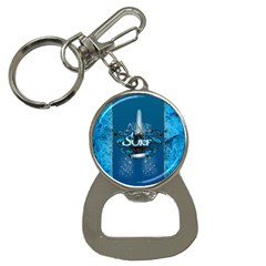 Surf, Surfboard With Water Drops On Blue Background Bottle Opener Key Chains by FantasyWorld7