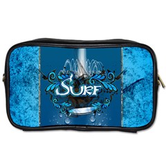 Surf, Surfboard With Water Drops On Blue Background Toiletries Bags 2-side by FantasyWorld7