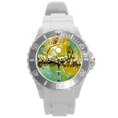 She Open s To The Moon Round Plastic Sport Watch (l) by digitaldivadesigns