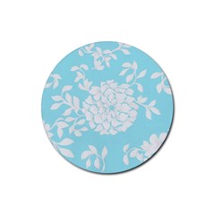 Aqua Blue Floral Pattern Rubber Coaster (round)  by LovelyDesigns4U