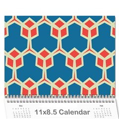 Orange Shapes On A Blue Background 18 Month Calendar by LalyLauraFLM