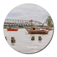 Boats At Santa Lucia River In Montevideo Uruguay Round Mousepads by dflcprints