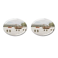 Boats At Santa Lucia River In Montevideo Uruguay Cufflinks (oval) by dflcprints