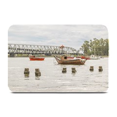 Boats At Santa Lucia River In Montevideo Uruguay Plate Mats by dflcprints