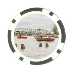 Boats At Santa Lucia River In Montevideo Uruguay Poker Chip Card Guards by dflcprints