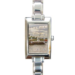 Fishing And Sailboats At Santa Lucia River In Montevideo Rectangle Italian Charm Watches by dflcprints