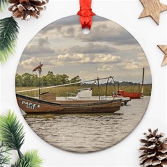 Fishing And Sailboats At Santa Lucia River In Montevideo Ornament (round)  by dflcprints