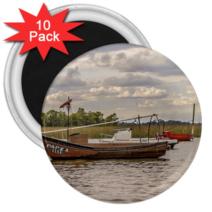 Fishing And Sailboats At Santa Lucia River In Montevideo 3  Magnets (10 pack) 