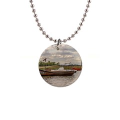 Fishing And Sailboats At Santa Lucia River In Montevideo Button Necklaces by dflcprints