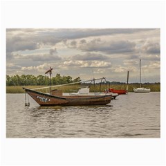 Fishing And Sailboats At Santa Lucia River In Montevideo Large Glasses Cloth (2-side) by dflcprints