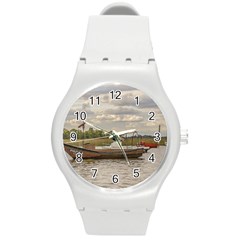 Fishing And Sailboats At Santa Lucia River In Montevideo Round Plastic Sport Watch (m) by dflcprints