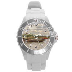 Fishing And Sailboats At Santa Lucia River In Montevideo Round Plastic Sport Watch (l) by dflcprints