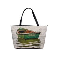 Old Fishing Boat At Santa Lucia River In Montevideo Shoulder Handbags by dflcprints