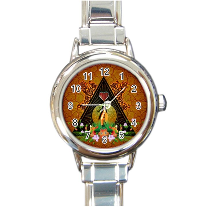 Surfing, Surfboard With Flowers And Floral Elements Round Italian Charm Watches