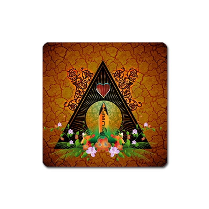 Surfing, Surfboard With Flowers And Floral Elements Square Magnet