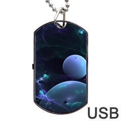 The Music Of My Goddess, Abstract Cyan Mystery Planet Dog Tag Usb Flash (one Side) by DianeClancy