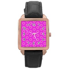 Pink Snowflakes Spinning In Winter Rose Gold Leather Watch  by DianeClancy