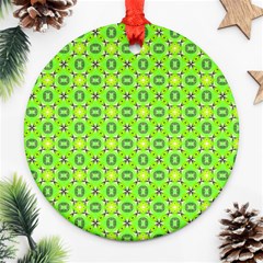 Vibrant Abstract Tropical Lime Foliage Lattice Round Ornament (two Sides)  by DianeClancy