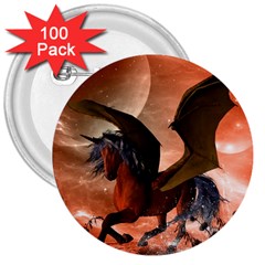 Wonderful Dark Unicorn In The Night 3  Buttons (100 Pack)  by FantasyWorld7