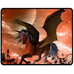 Wonderful Dark Unicorn In The Night Fleece Blanket (medium)  by FantasyWorld7