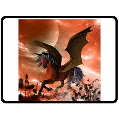 Wonderful Dark Unicorn In The Night Double Sided Fleece Blanket (large)  by FantasyWorld7