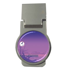 Abstract Tropical Birds Purple Sunset  Money Clips (round)  by WaltCurleeArt