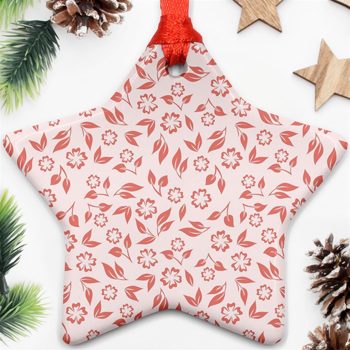 Red Seamless Floral Pattern Ornament (Star) 