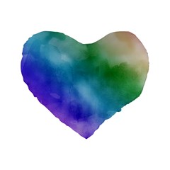 Rainbow Watercolor Standard 16  Premium Heart Shape Cushions by StuffOrSomething