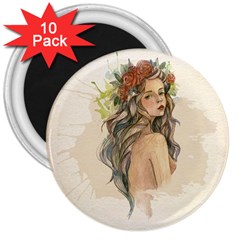 Beauty Of A Woman In Watercolor Style 3  Magnets (10 Pack)  by TastefulDesigns