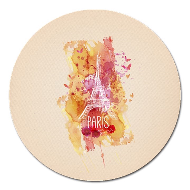 Paris With Watercolor Magnet 5  (Round)