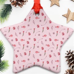 Cute Pink Birds And Flowers Pattern Ornament (star)  by TastefulDesigns