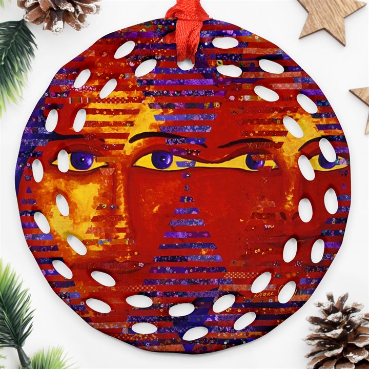 Conundrum Iii, Abstract Purple & Orange Goddess Ornament (Round Filigree) 