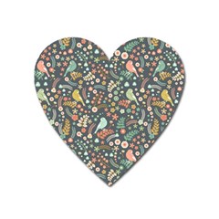 Vintage Flowers And Birds Pattern Heart Magnet by TastefulDesigns