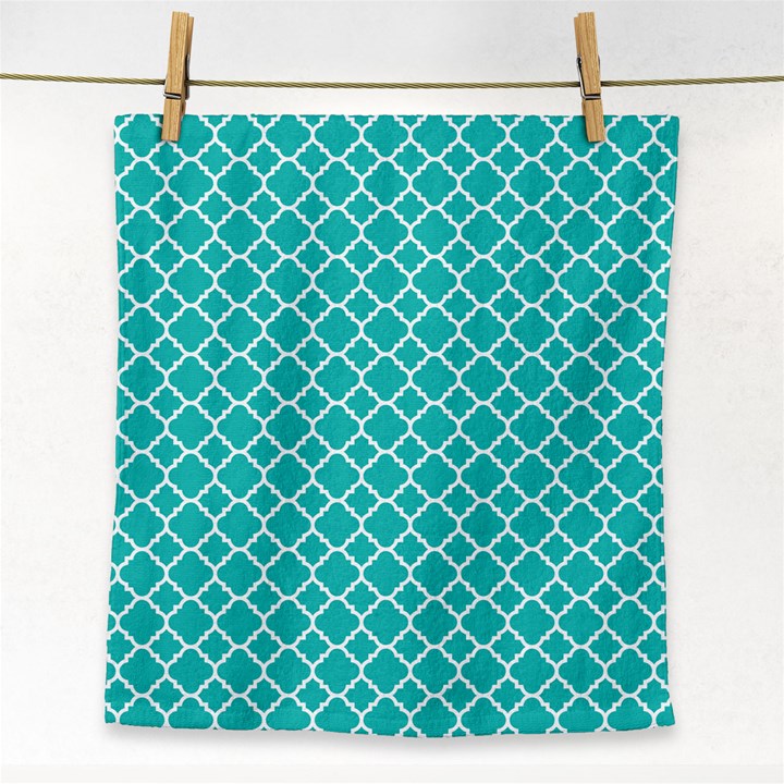 Turquoise Quatrefoil pattern Face Towel