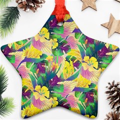 Tropical Flowers And Leaves Background Ornament (star)  by TastefulDesigns