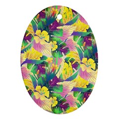 Tropical Flowers And Leaves Background Oval Ornament (two Sides) by TastefulDesigns