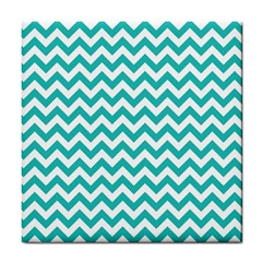 Turquoise & White Zigzag Pattern Tile Coaster by Zandiepants