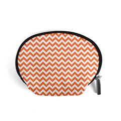 Tangerine Orange & White Zigzag Pattern Accessory Pouch (small) by Zandiepants