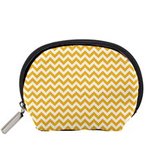 Sunny Yellow & White Zigzag Pattern Accessory Pouch (small) by Zandiepants