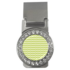 Spring Green & White Zigzag Pattern One Piece Boyleg Swimsuit Money Clip (cz) by Zandiepants